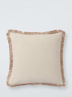 John Lewis Fringed Cotton Cushion - view 2, Marshmallow