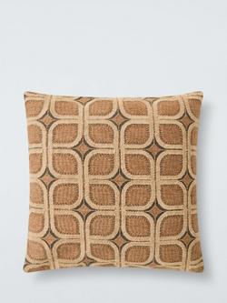 John Lewis Retro Geometric Embroidered Cushion, Natural, Natural