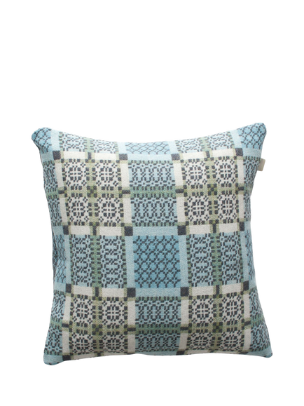 Melin Tregwynt Knot Garden Lambswool Cushion, Bluestone - view 2, Bluestone