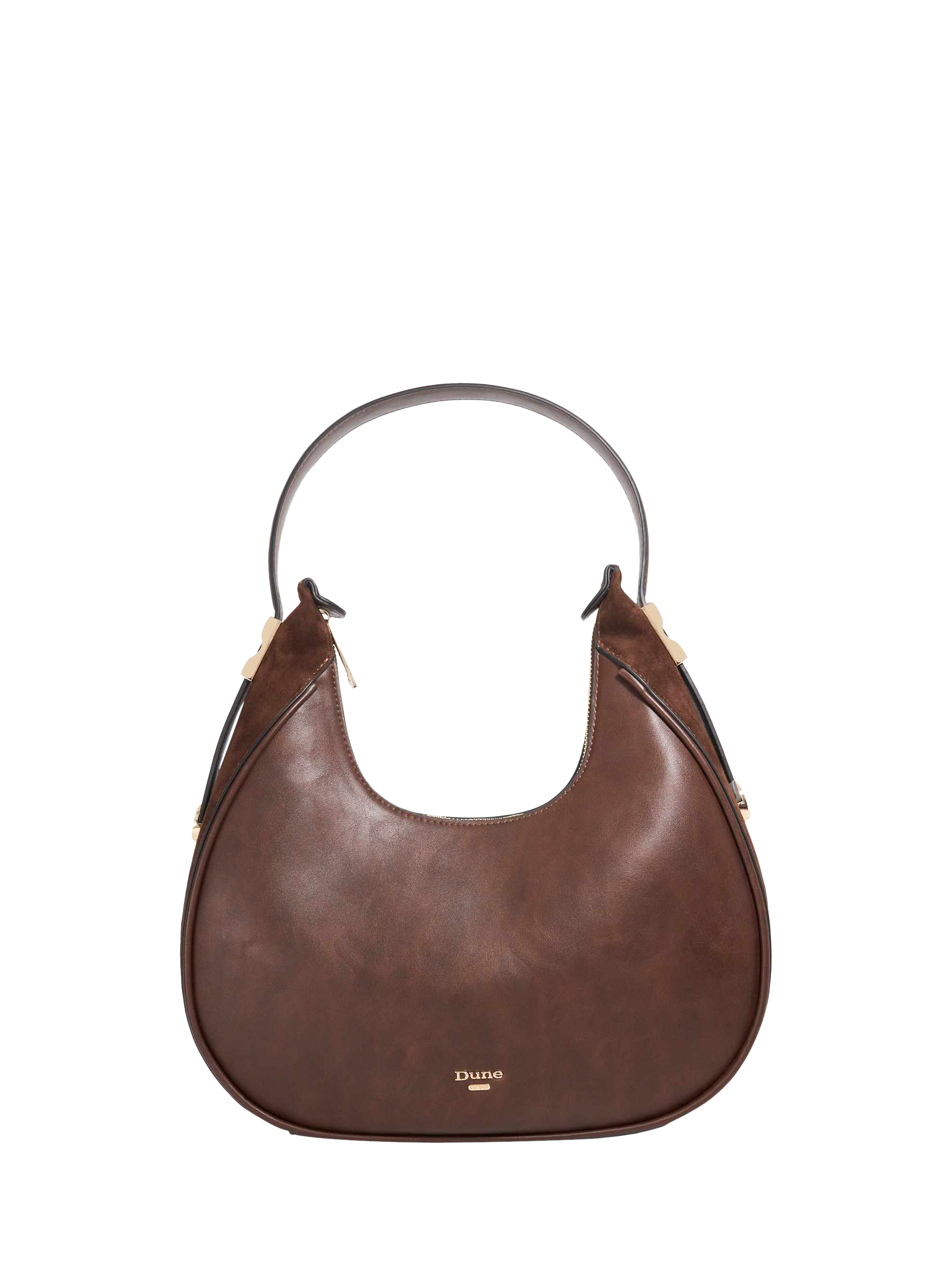 Product image 1 of 5, which shows Dune Dedicated Curved Gold Hardware Shoulder Bag, Brown