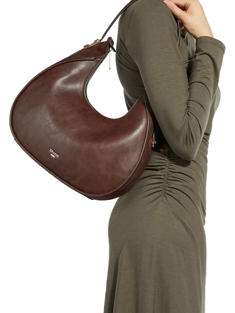 Product image 2 of 5, which shows Dune Dedicated Curved Gold Hardware Shoulder Bag, Brown