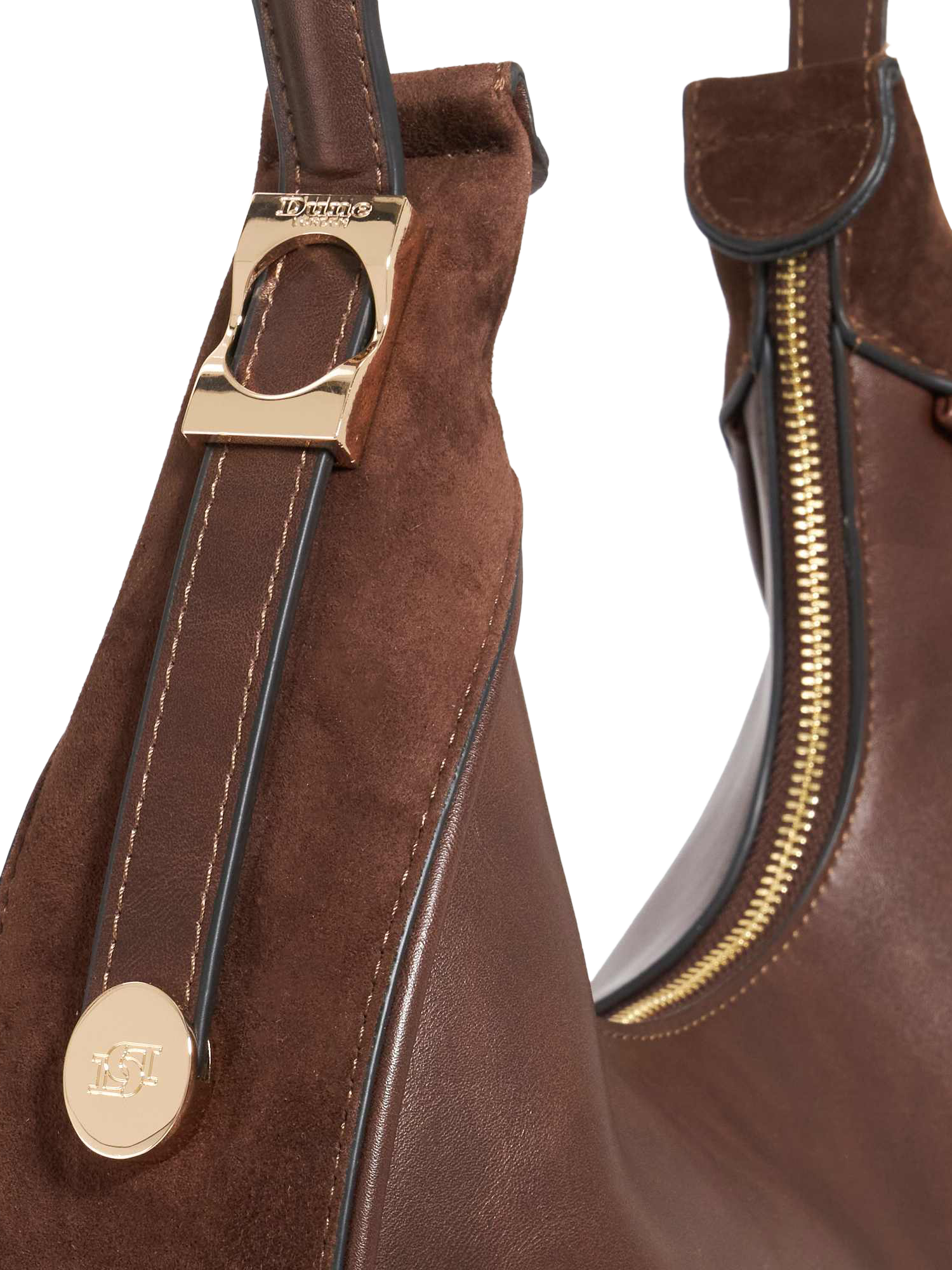 Product image 5 of 5, which shows Dune Dedicated Curved Gold Hardware Shoulder Bag, Brown
