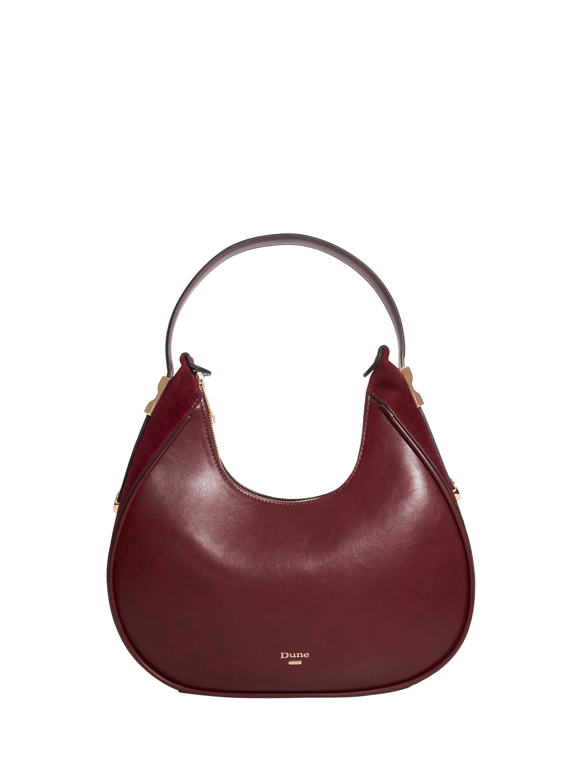Product image 1 of 5, which shows Dune Dedicated Curved Gold Hardware Shoulder Bag, Burgundy