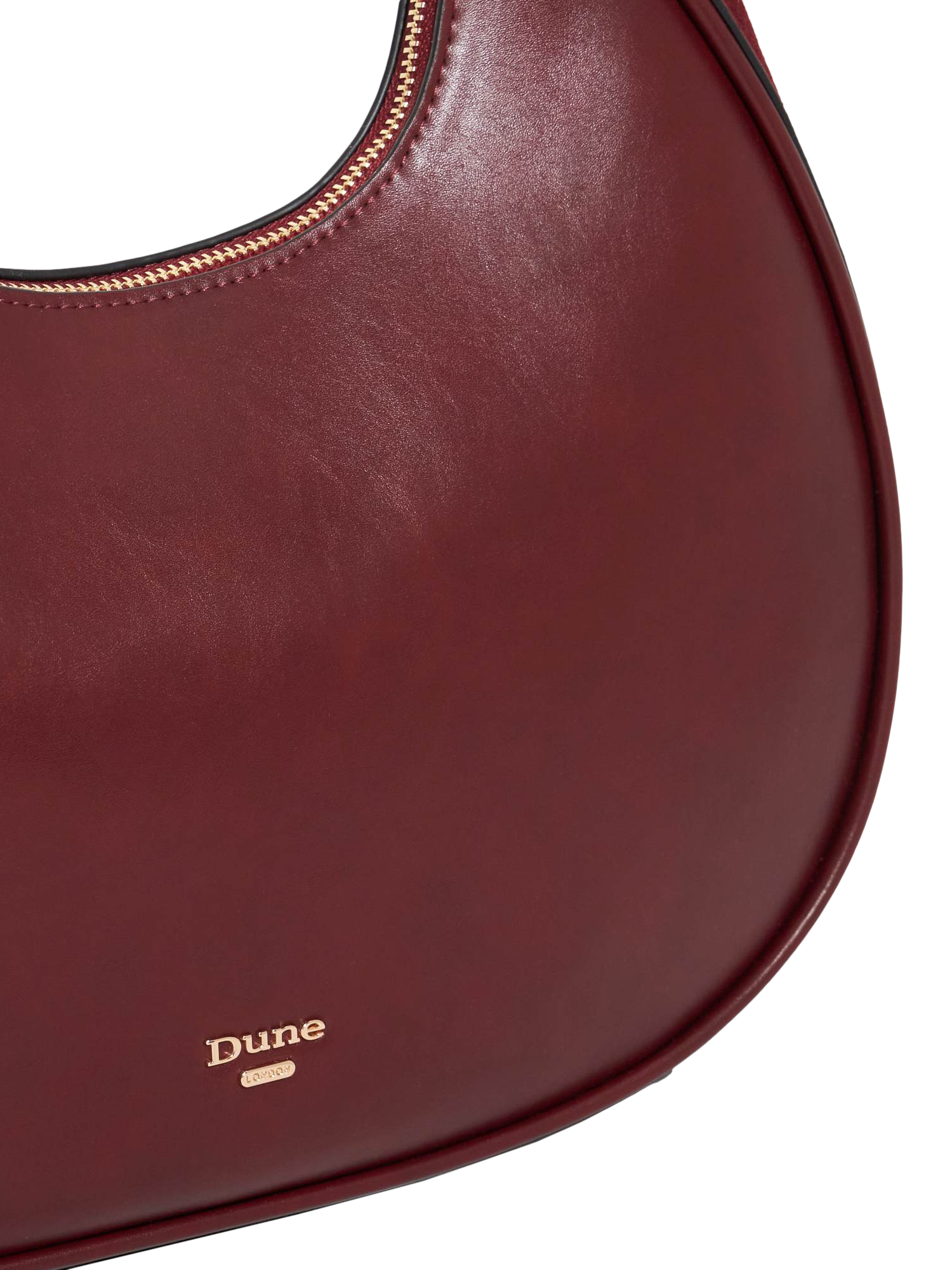 Product image 5 of 5, which shows Dune Dedicated Curved Gold Hardware Shoulder Bag, Burgundy