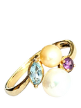Pre-loved L & T Heirlooms 9ct Yellow Gold Pearl, Amethyst and Blue Topaz Ring, Circa 2017