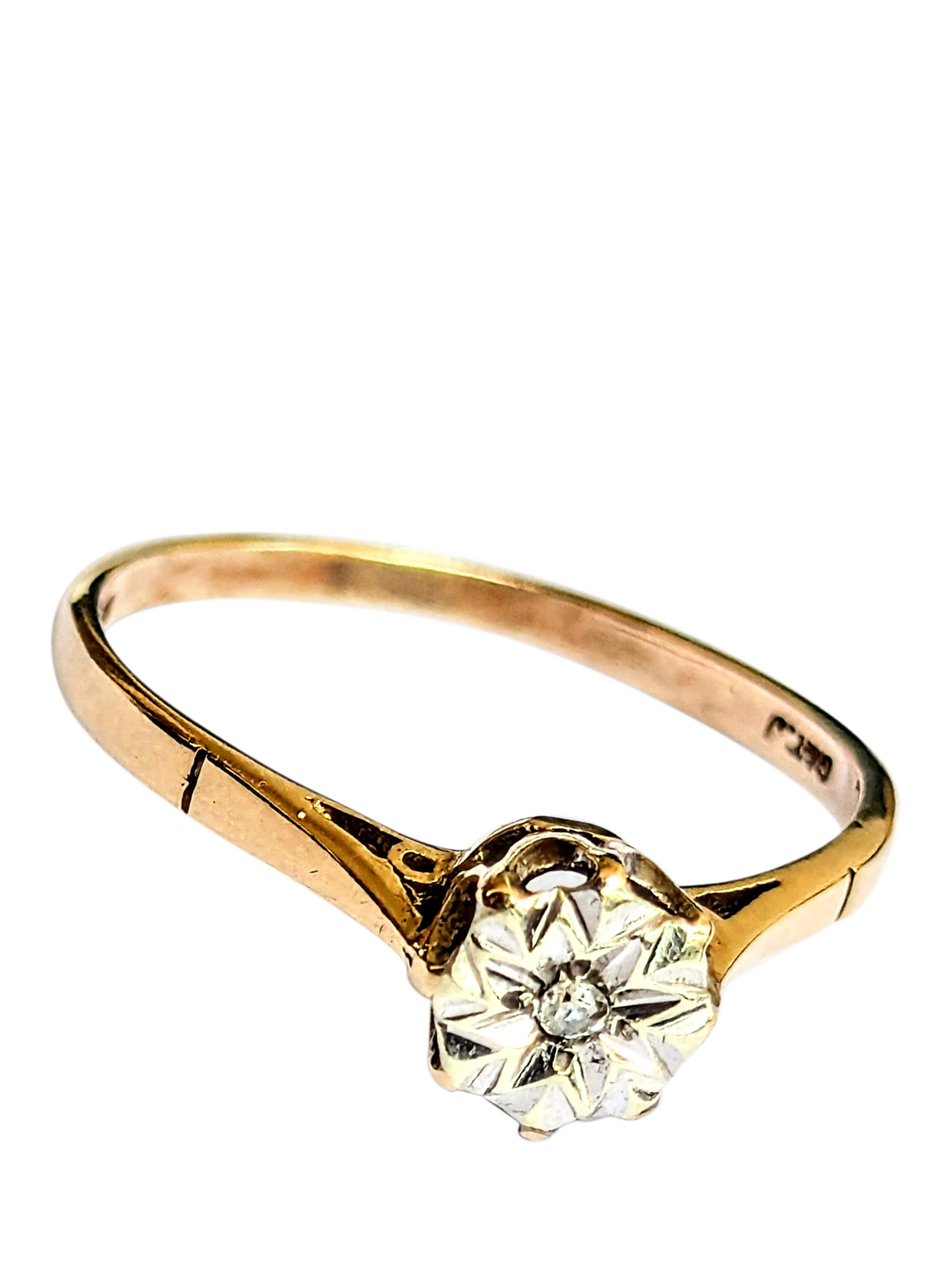 Product image 1 of 1, which shows Pre-loved L & T Heirlooms 9ct Yellow Gold Solitaire Diamond Ring, Circa 1979