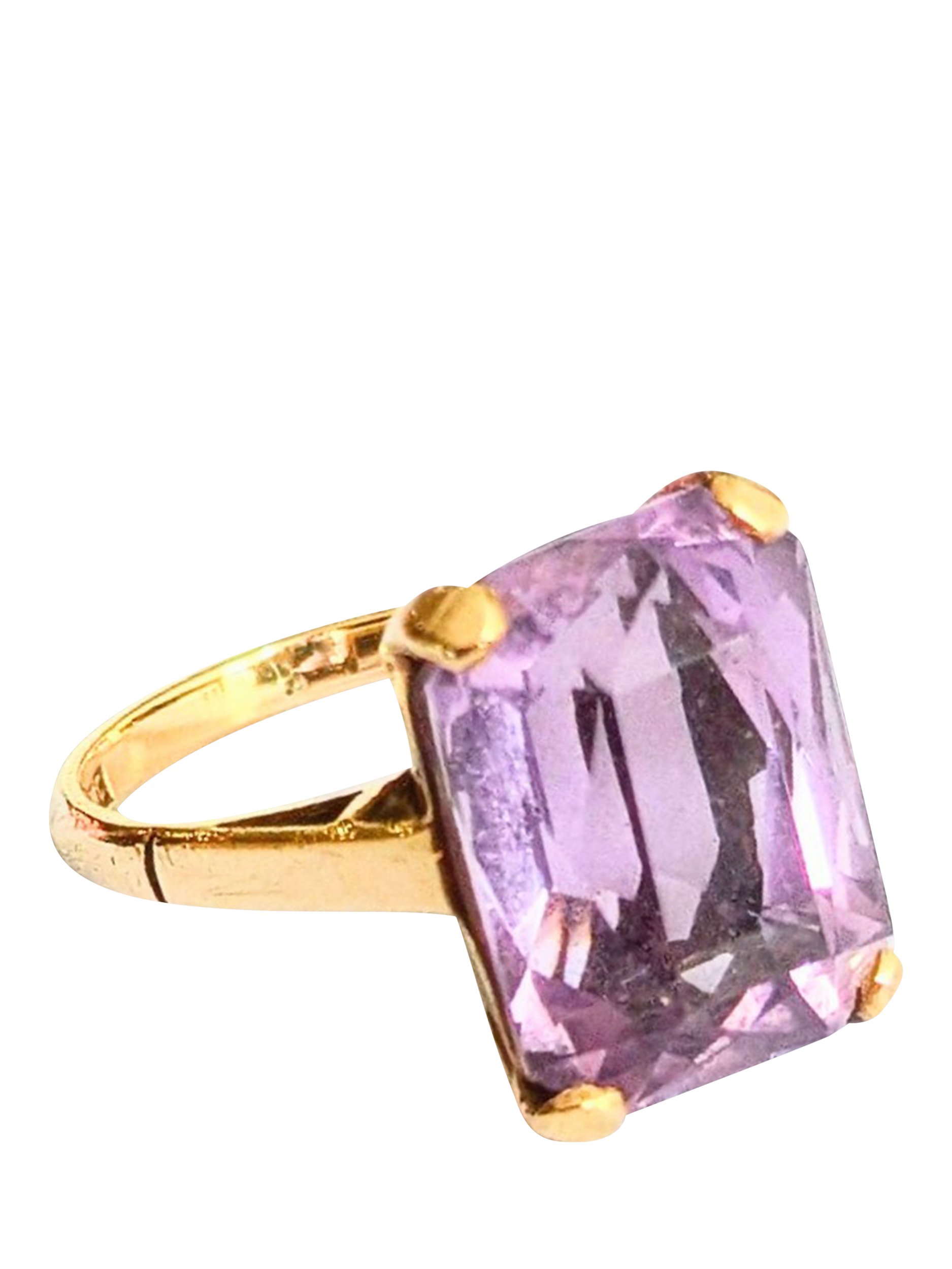 Product image 1 of 1, which shows Pre-loved L & T Heirlooms 9ct Yellow Gold Large Solitaire Amethyst Ring, Circa 1968