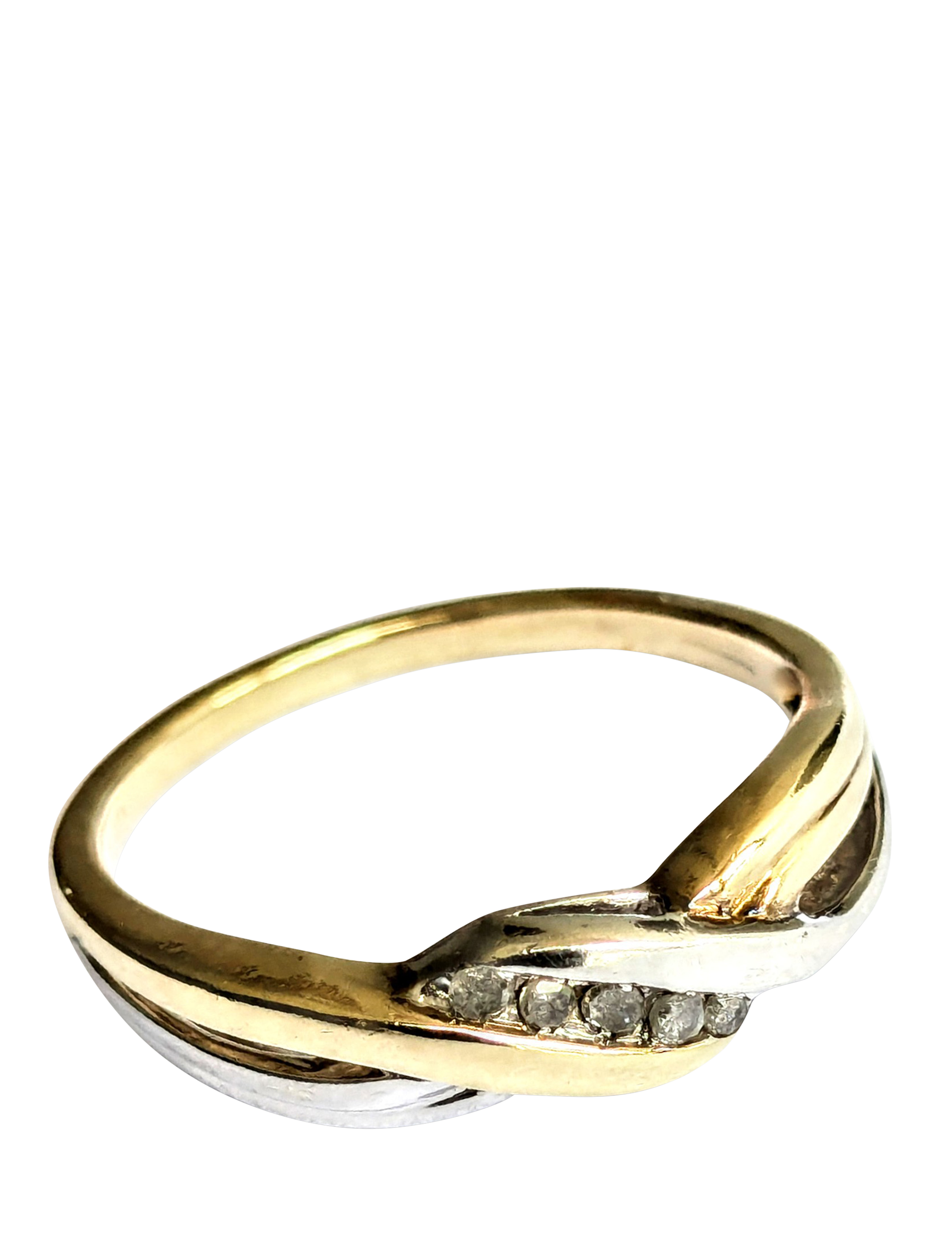 Product image 1 of 1, which shows Pre-loved L & T Heirlooms 9ct Yellow and White Gold Crossover Diamond Ring, Circa 1950