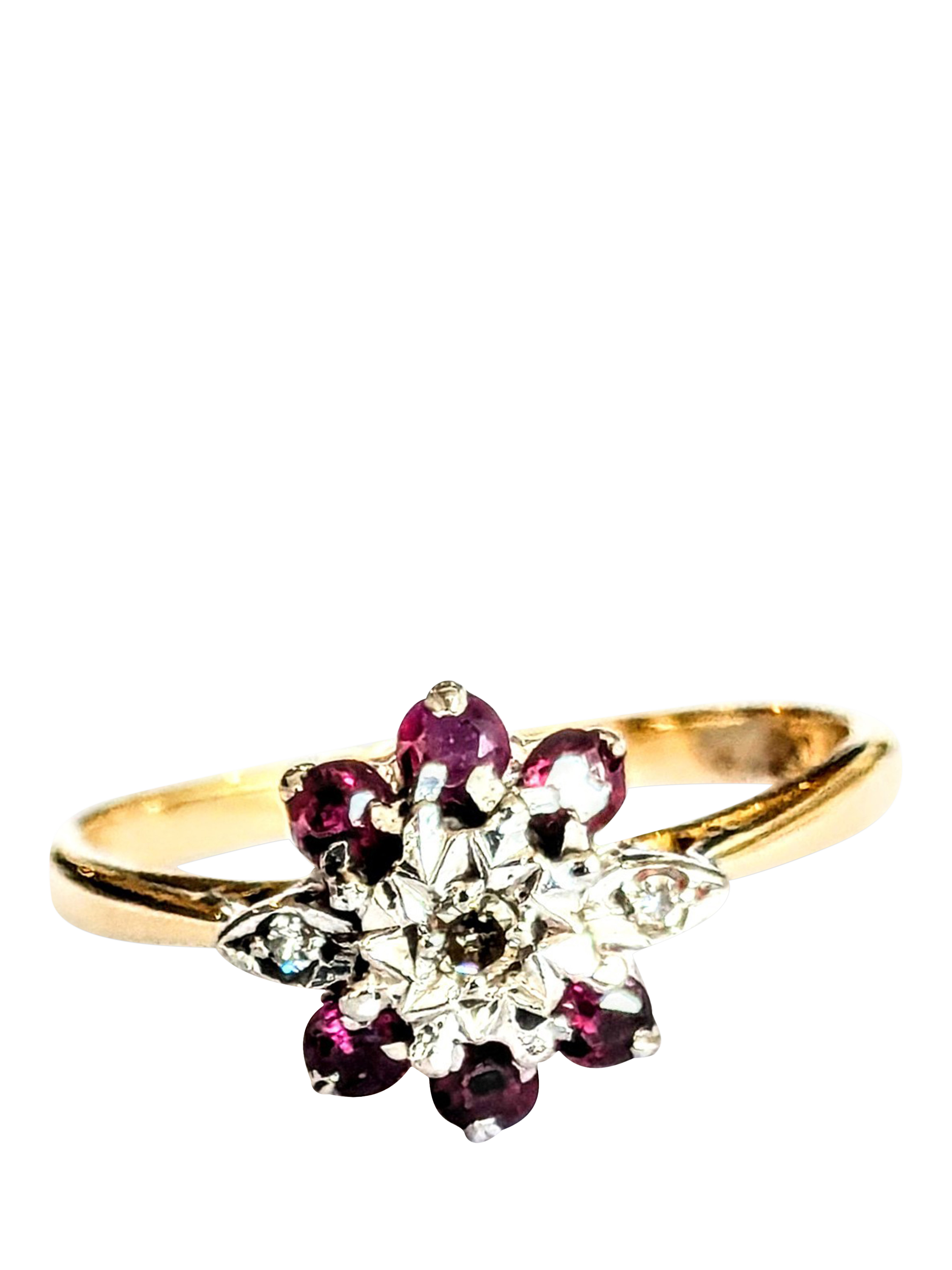 Product image 1 of 1, which shows Pre-loved L & T Heirlooms 18ct Yellow Gold Ruby and Diamond Cluster Ring