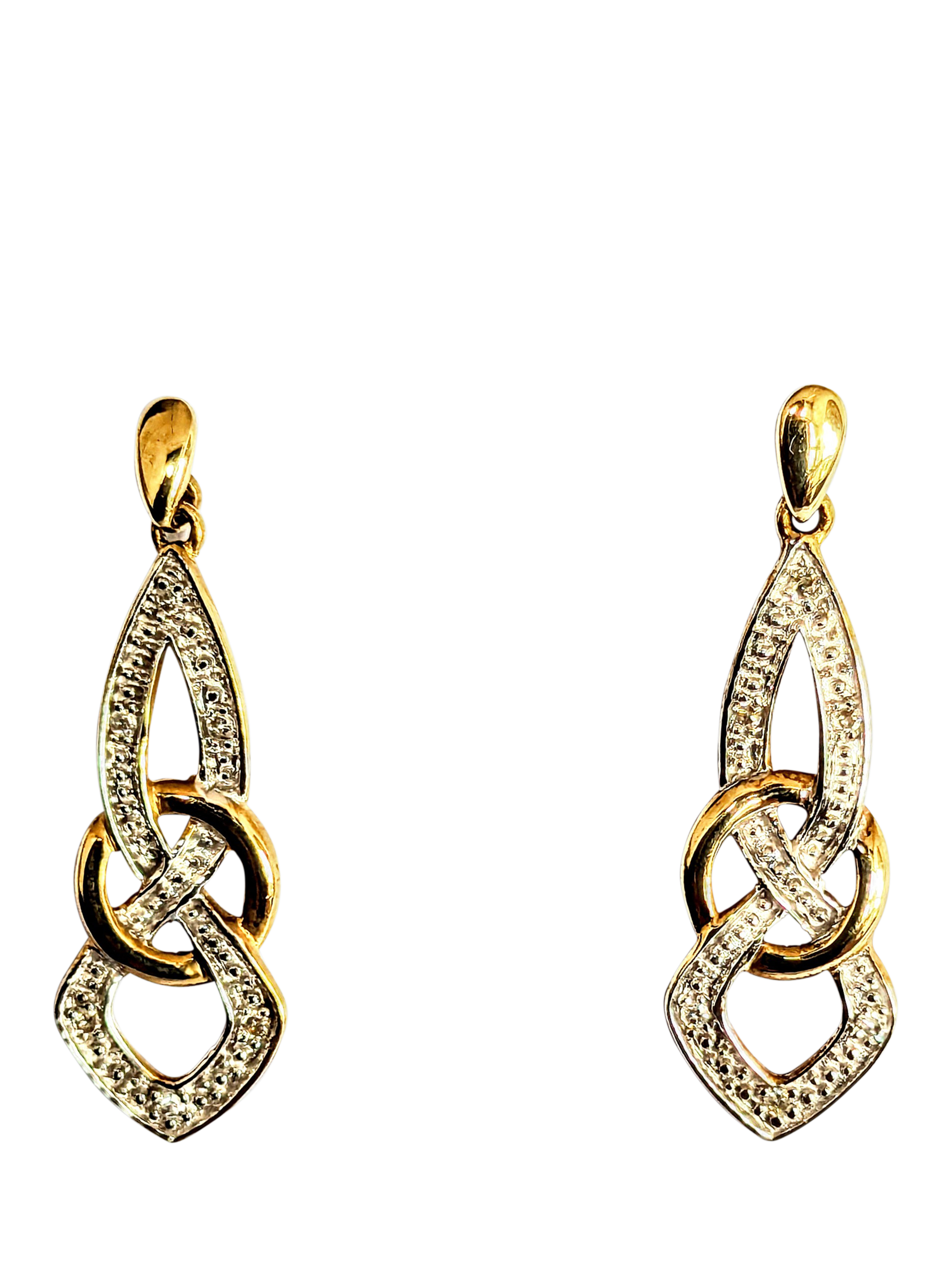 Product image 1 of 1, which shows Pre-loved L & T Heirlooms 9ct Yellow Gold Dropper Diamond Earrings