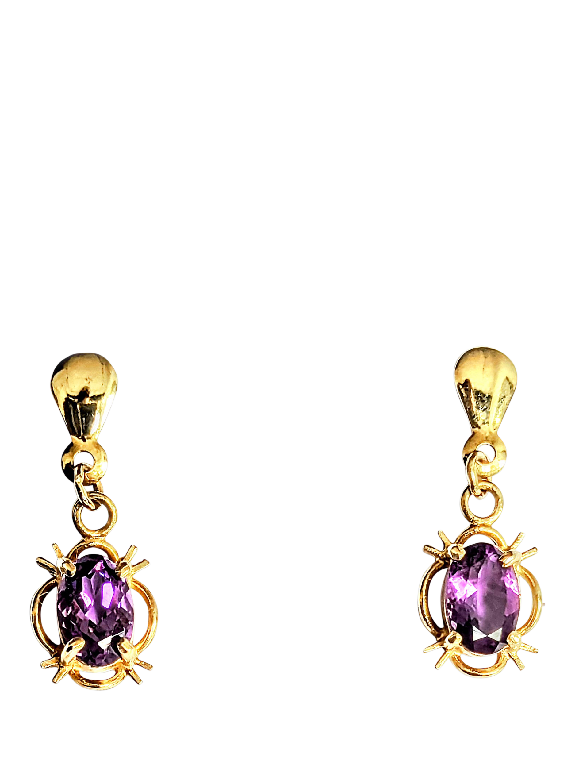 Product image 1 of 1, which shows Pre-loved L & T Heirlooms 9ct Yellow Gold Amethyst Drop Earrings