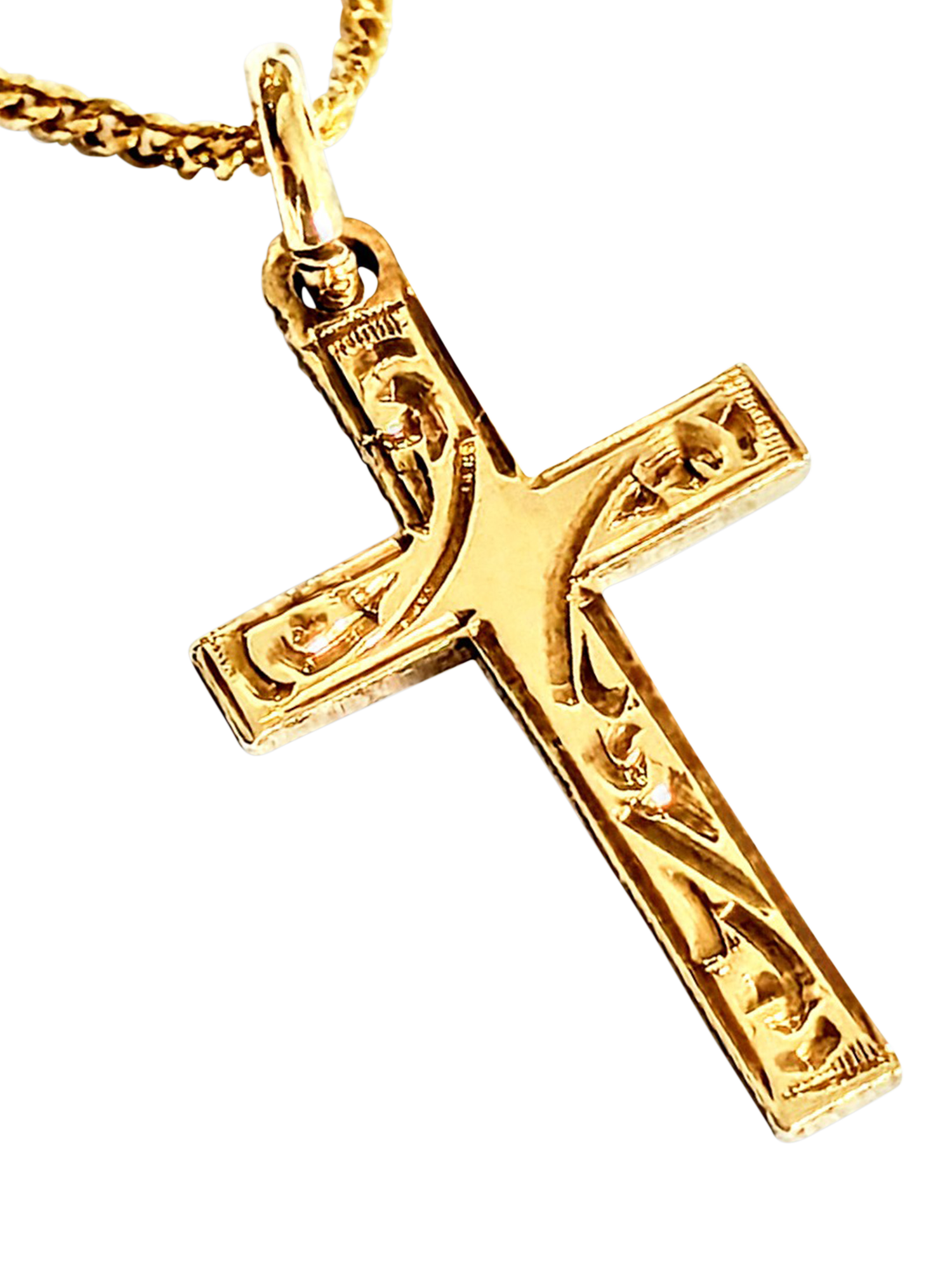 Product image 1 of 1, which shows Pre-loved L & T Heirlooms 9ct Yellow Gold Patterned Cross Pendant, Circa 1986