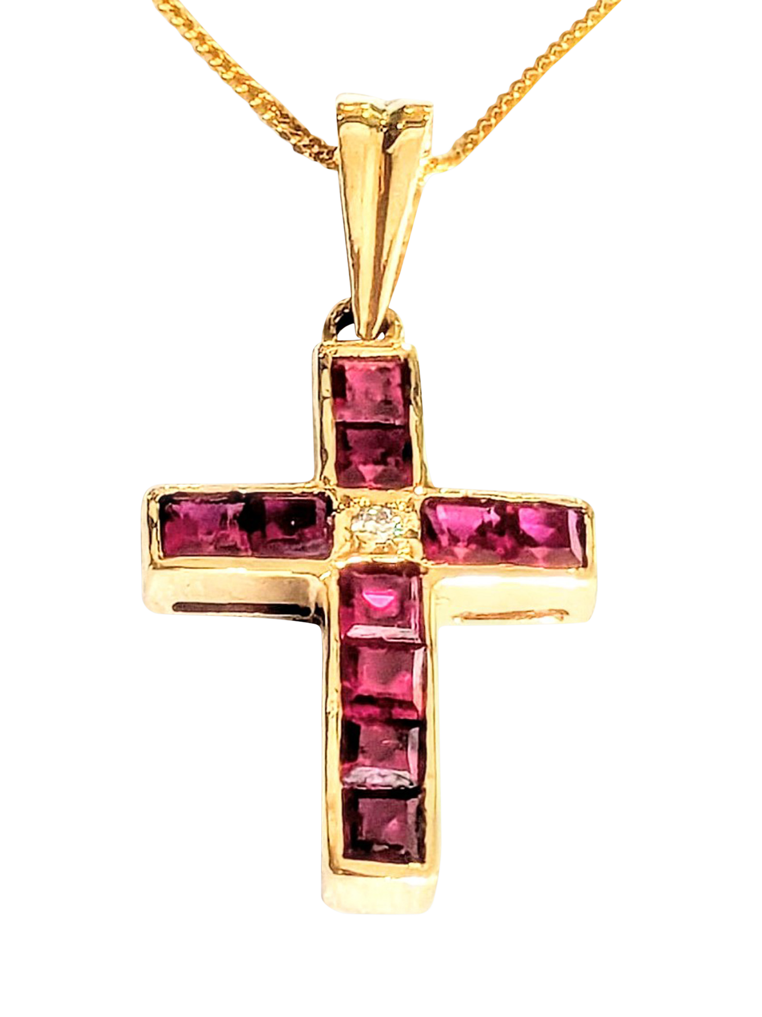 Product image 1 of 1, which shows Pre-loved L & T Heirlooms 18ct Yellow Gold Ruby and Diamond Cross