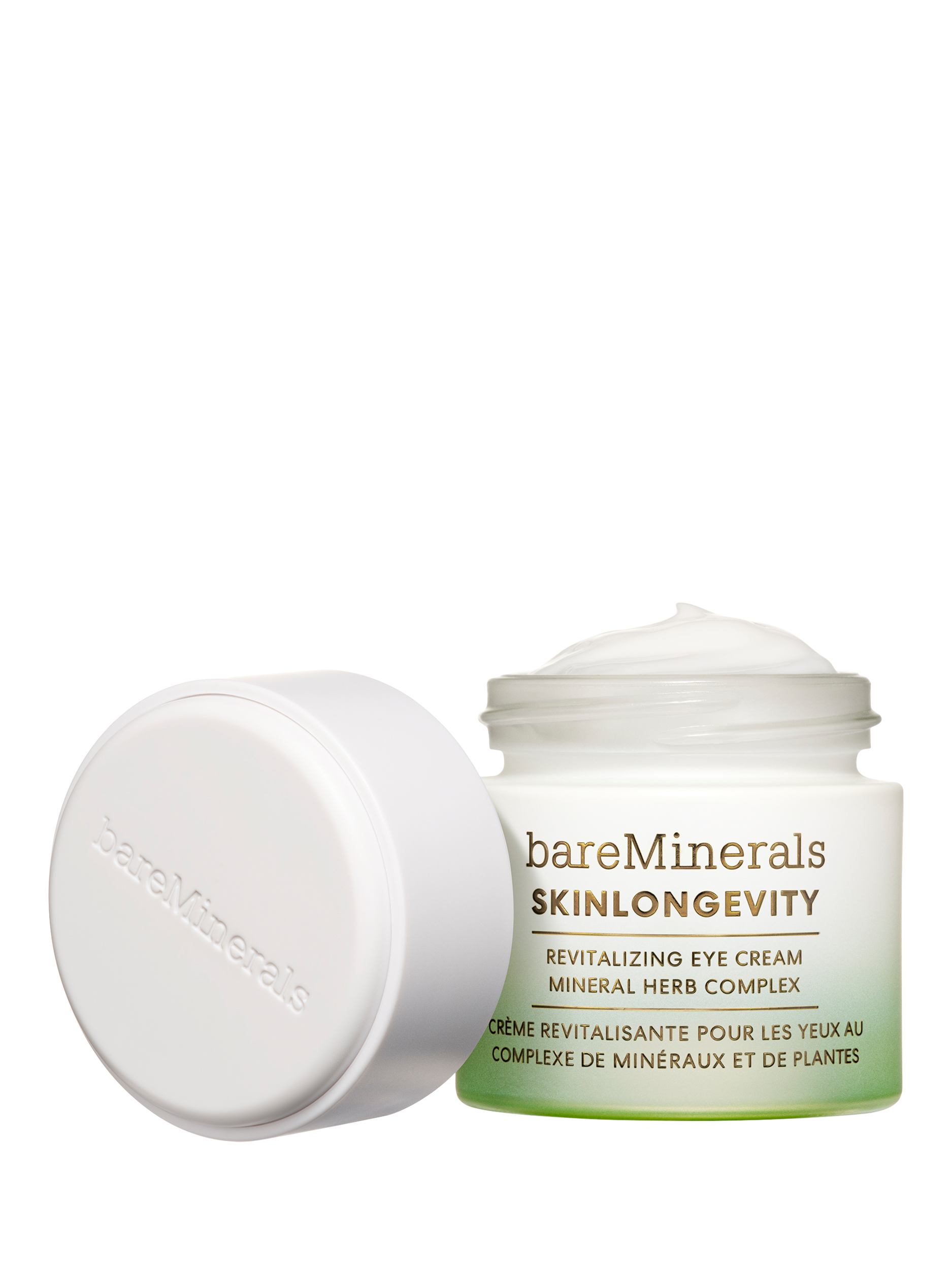 Product image 1 of 10, which shows bareMinerals SKINLONGEVITY Revitalising Eye Cream Mineral Herb Complex, 15ml