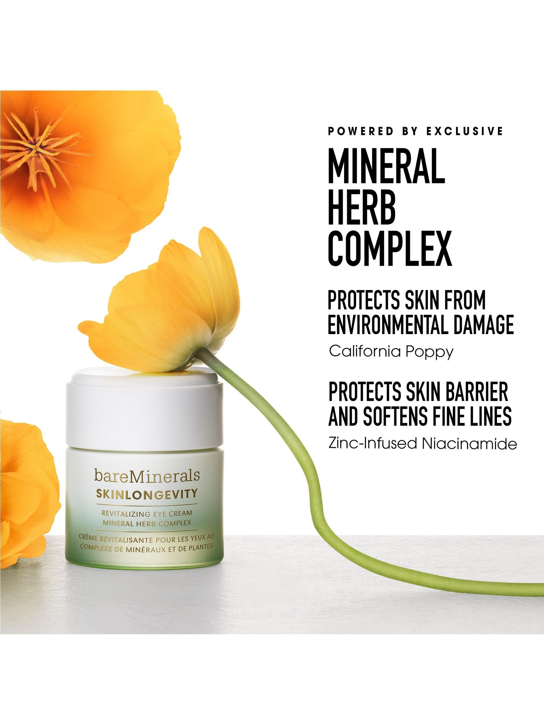 Product image 5 of 10, which shows bareMinerals SKINLONGEVITY Revitalising Eye Cream Mineral Herb Complex, 15ml