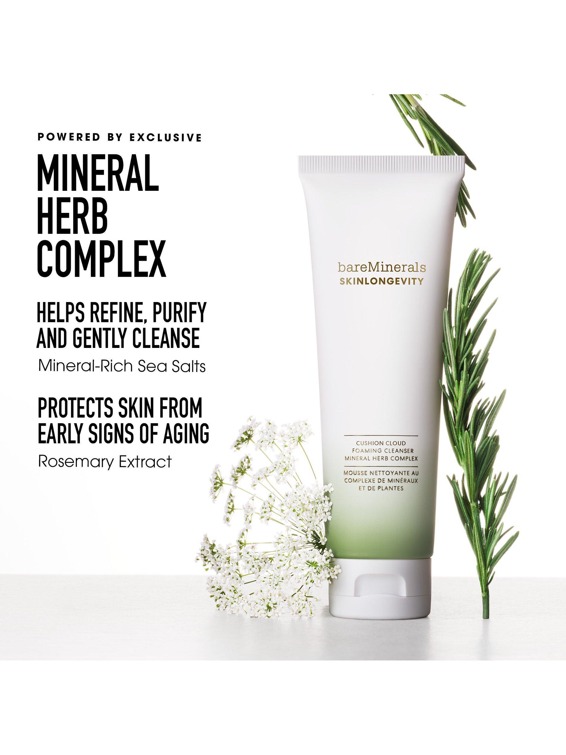Product image 4 of 9, which shows bareMinerals SKINLONGEVITY Cushion Cloud Foaming Cleanser Mineral Herb Complex, 120ml