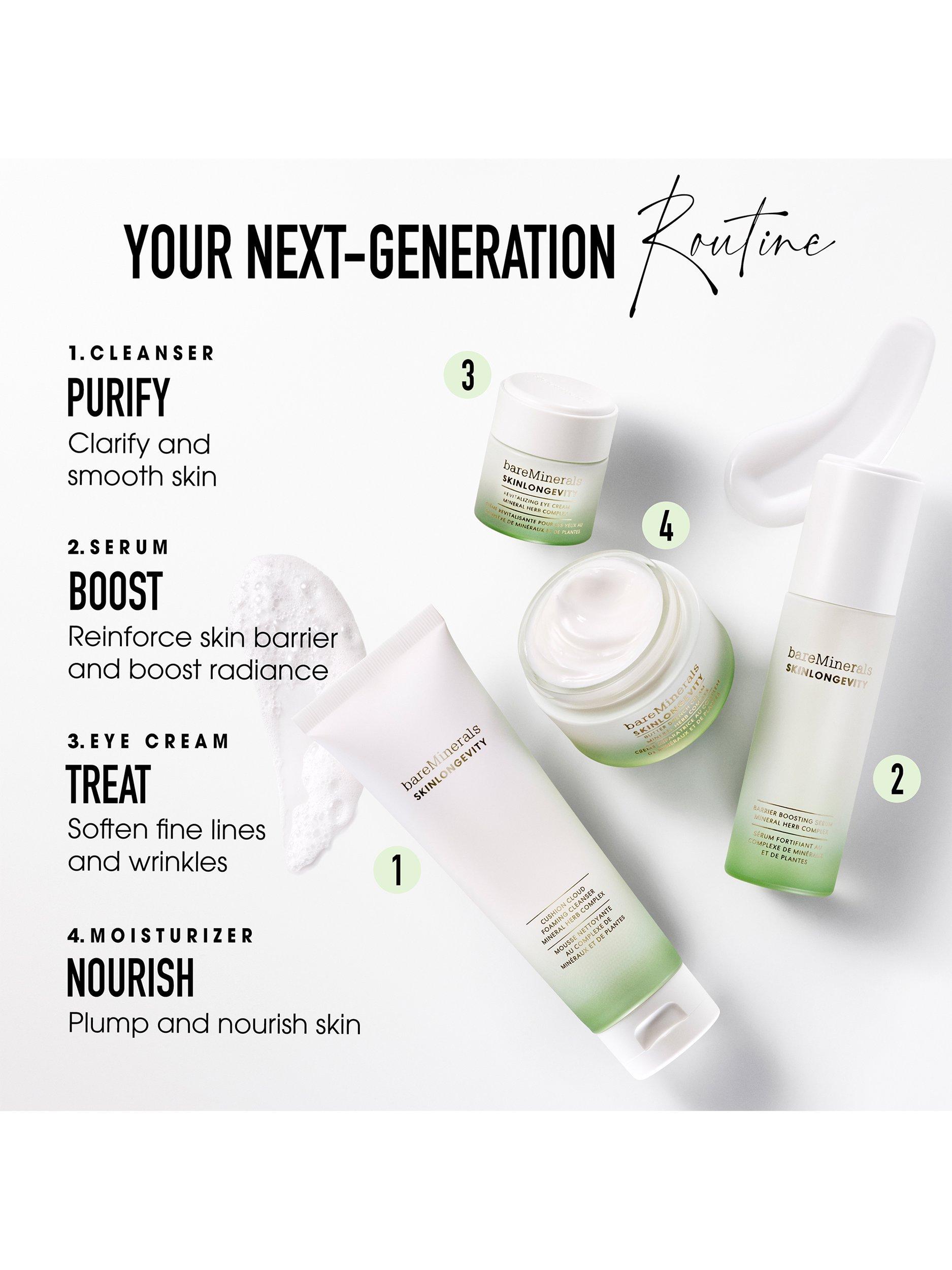 Product image 6 of 9, which shows bareMinerals SKINLONGEVITY Cushion Cloud Foaming Cleanser Mineral Herb Complex, 120ml