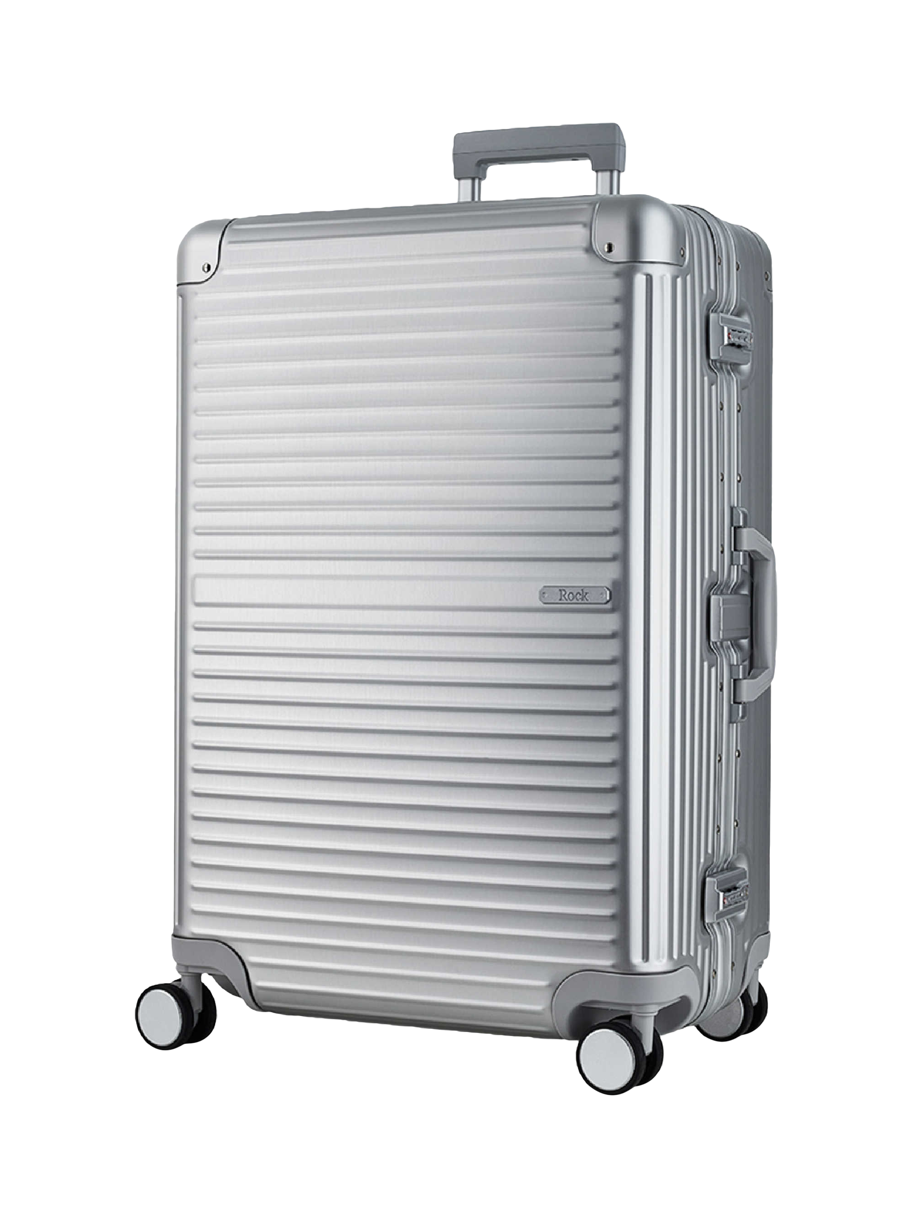 Rock Axel Aluminium 8-Wheel 76cm Large Suitcase, 103L, Silver