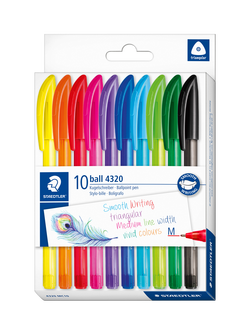 STAEDTLER 4320 Stick Ballpoint Pens, Pack of 10, Rainbow, Multi
