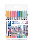 STAEDTLER Design Journey Double Ended Fibre Tip Pens, Pack of 12, Pastel