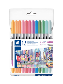 STAEDTLER Design Journey Double Ended Fibre Tip Pens, Pack of 12, Pastel, Pastel