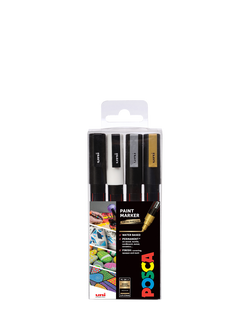 Posca Water Based Metallic Pens, Pack of 4, Black/White/Metallic, Multi