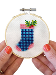 The Make Arcade Gingham Stocking Mini Cross Stitch Kit