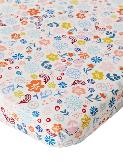 Kabode Floral Organic Cotton Fitted Sheet, Cotbed, Multi - view 2, Floral