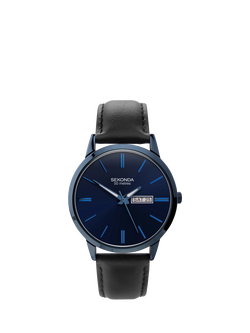 Sekonda 1843.28 Men's Leather Strap Watch, Blue, Blue