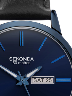 Sekonda 1843.28 Men's Leather Strap Watch, Blue - view 2, Blue