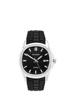 Sekonda 30274.28 Men's Octaire Silicone Strap Watch, Silver, Silver