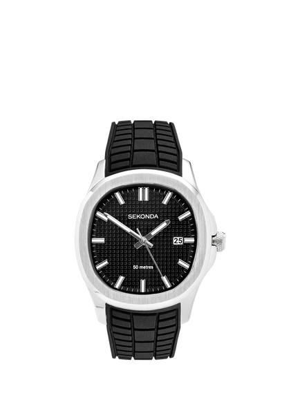 Sekonda 30274.28 Men's Octaire Silicone Strap Watch, Silver, Silver