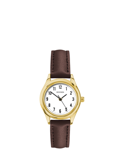Sekonda 40714.28 Women's Evans Leather Strap Watch, Brown, Gold