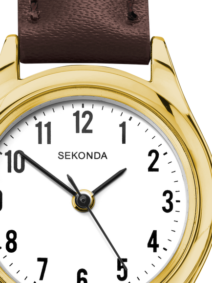 Sekonda 40714.28 Women's Evans Leather Strap Watch, Brown - view 2, Gold