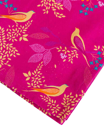 Sara Miller Chelsea Birds Cotton Table Runner, 250cm, Pink - view 2, Pink