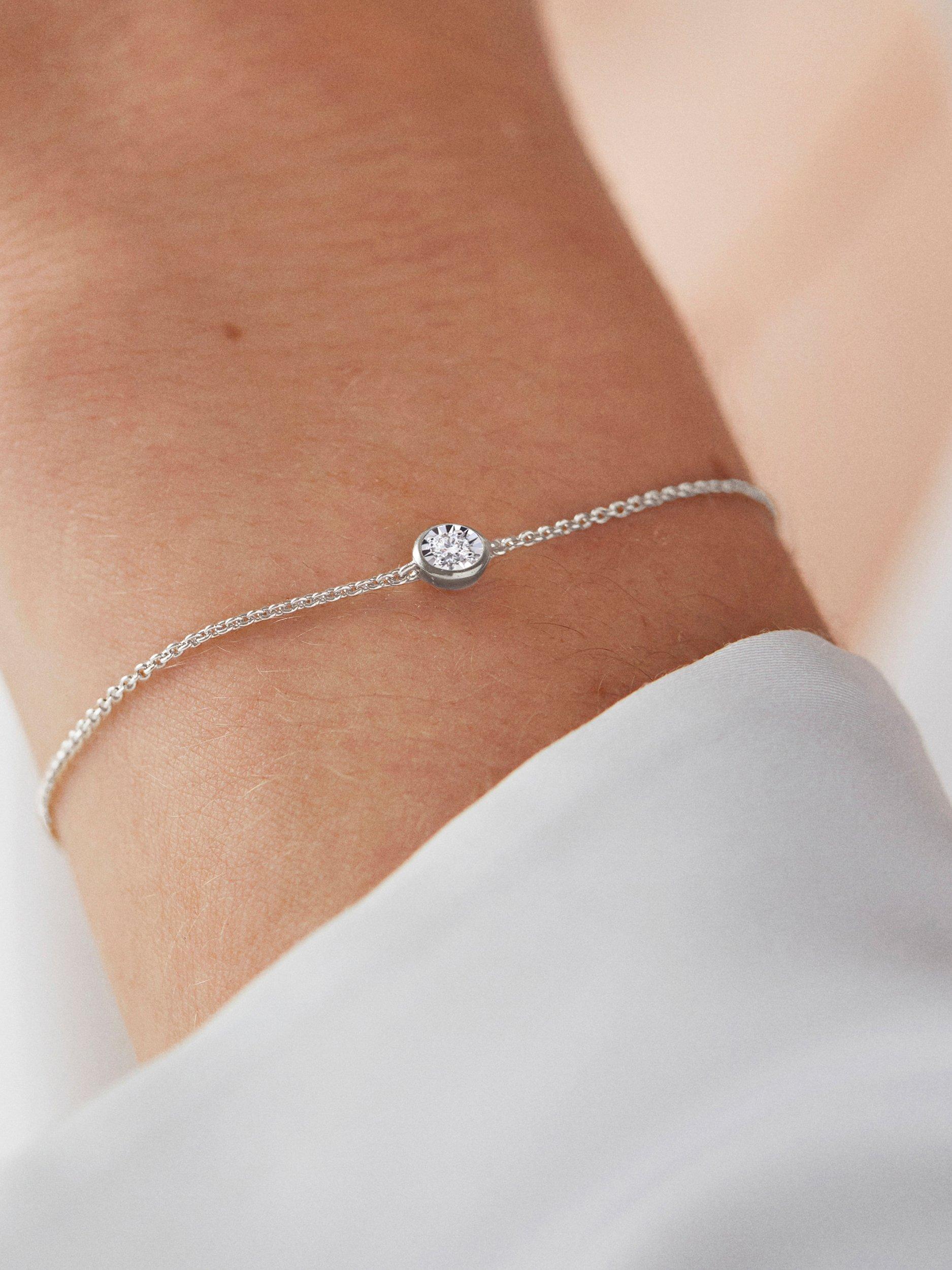 Product image 3 of 5, which shows Monica Vinader Lab Grown Solitaire Diamond Chain Bracelet, Silver