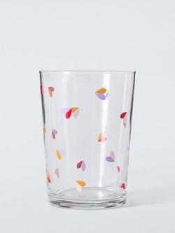 John Lewis Multi Heart Glass Tumbler, 500ml, Clear, Multi
