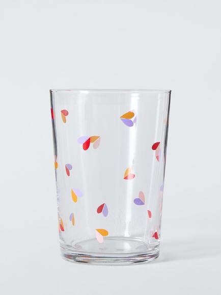 John Lewis Multi Heart Glass Tumbler, 500ml, Clear, Multi