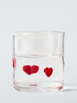 John Lewis Heart Icon Glass Tumbler, 360ml, Clear/Red - view 2, Multi