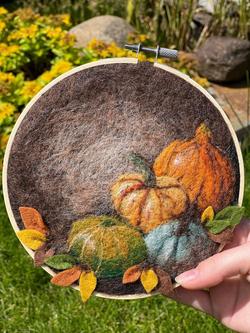 The Crafty Kit Company Pumpkins in a Hoop Needle Felt Kit - view 2, Orange
