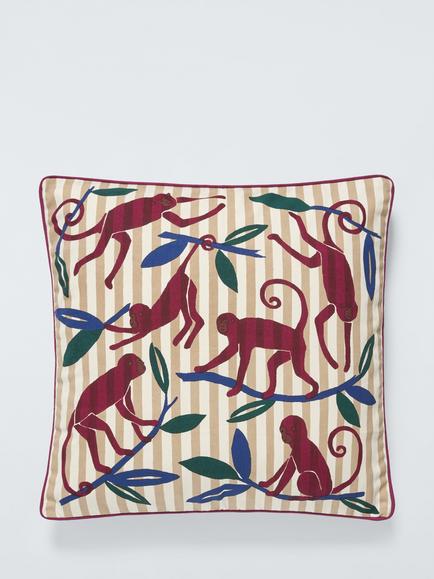John Lewis Stripes and Monkeys Indoor/Outdoor Cushion, Purple/Multi, Purple Multi