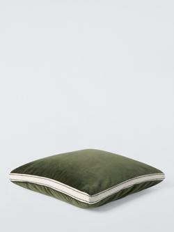 John Lewis Boxed Velvet Cushion - view 2, Khaki Green