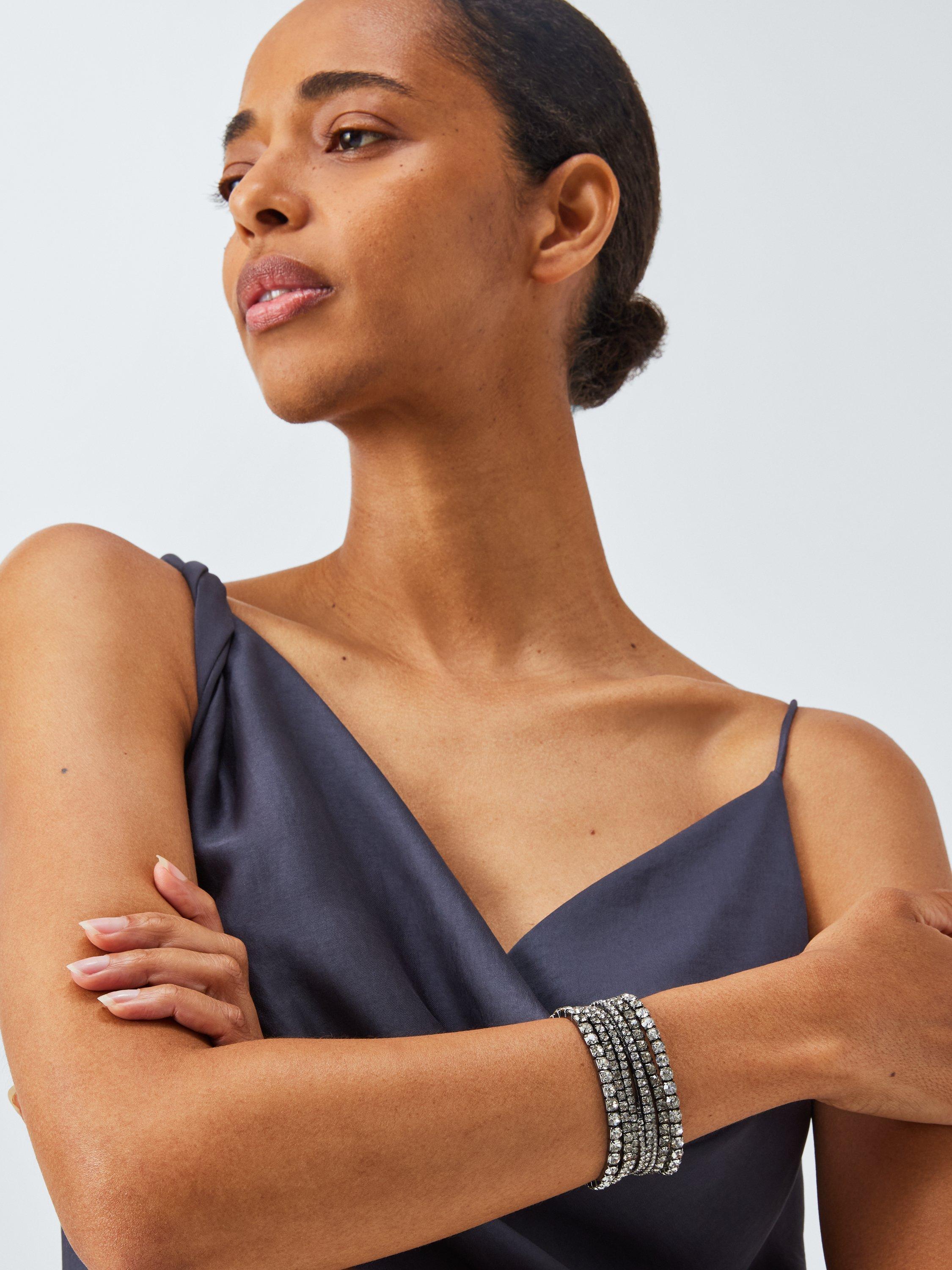 Product image 1 of 2, which shows John Lewis Stretch Multirow Crystal Bracelet Set, Gunmetal
