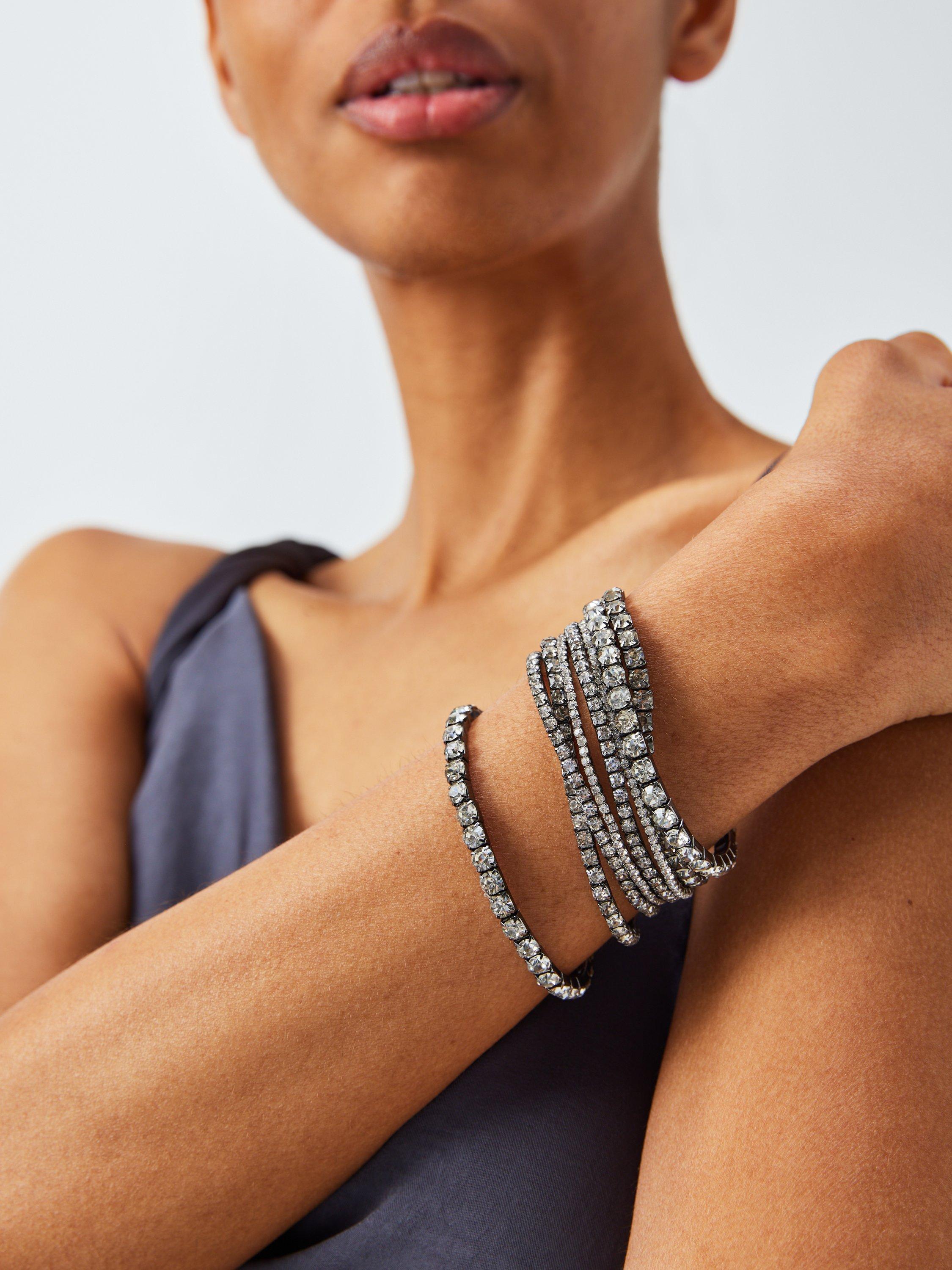 Product image 2 of 2, which shows John Lewis Stretch Multirow Crystal Bracelet Set, Gunmetal