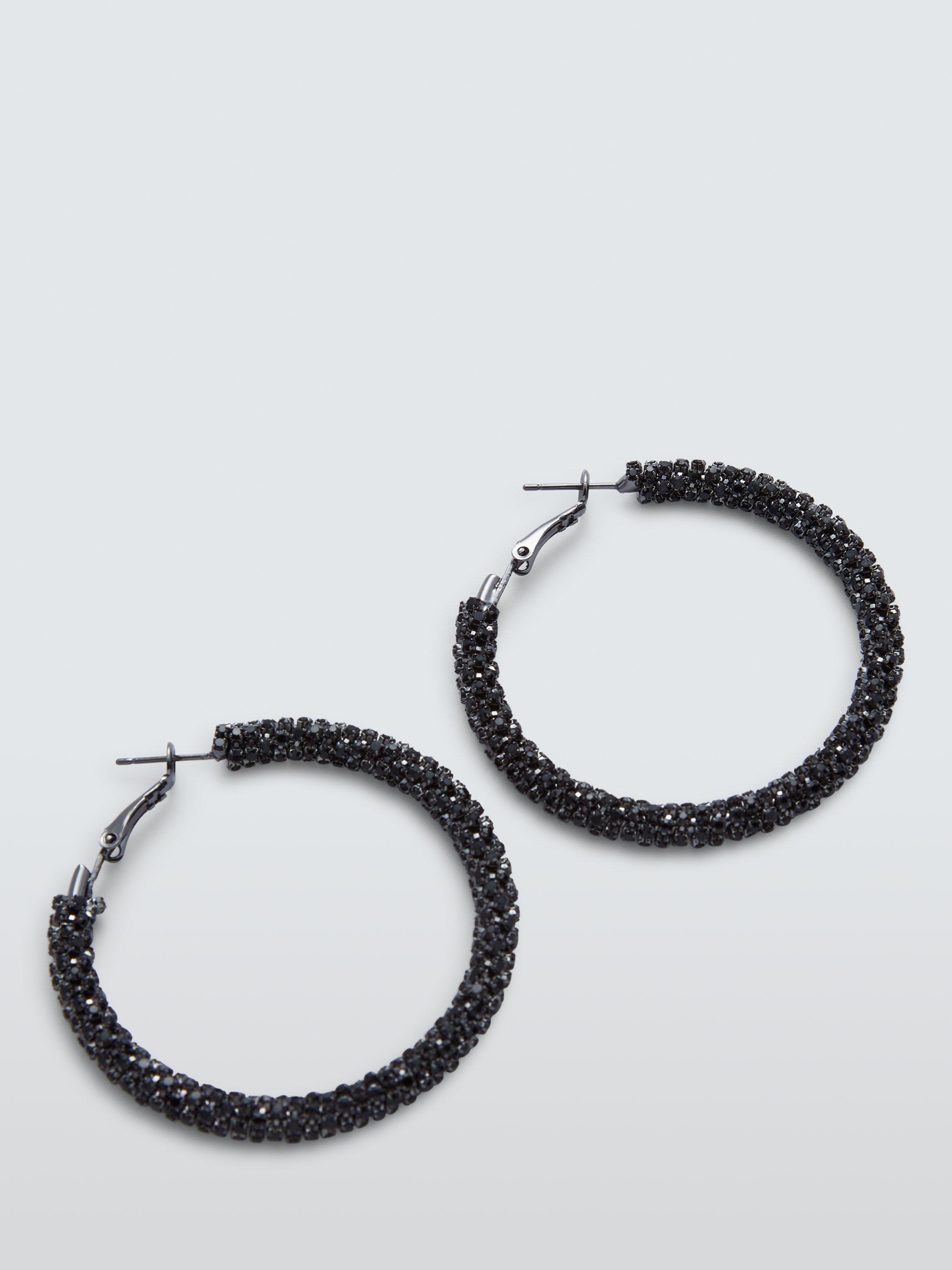 Product image 1 of 4, which shows John Lewis Crystal Hoop Earrings, Gunmetal