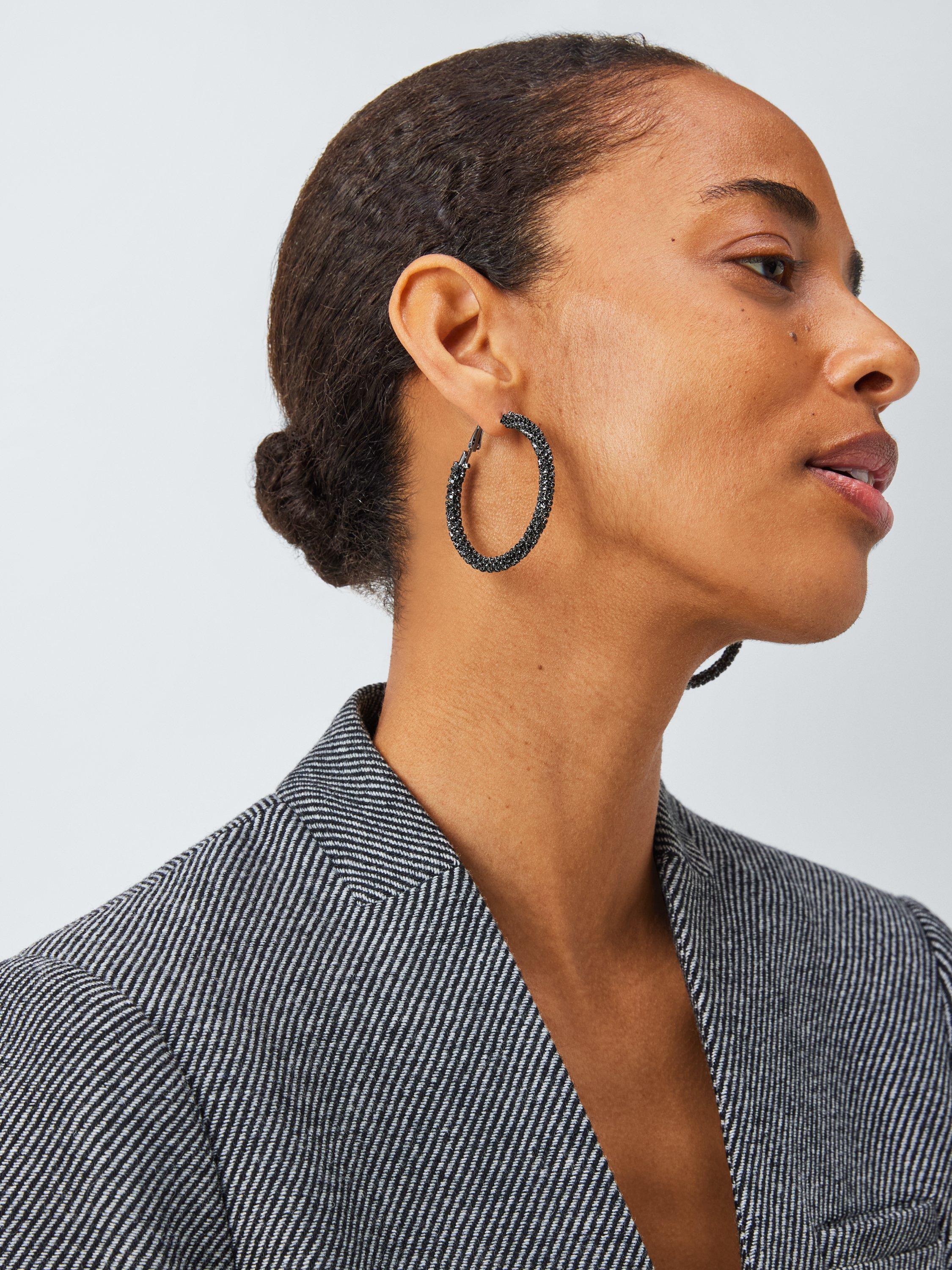 Product image 2 of 4, which shows John Lewis Crystal Hoop Earrings, Gunmetal