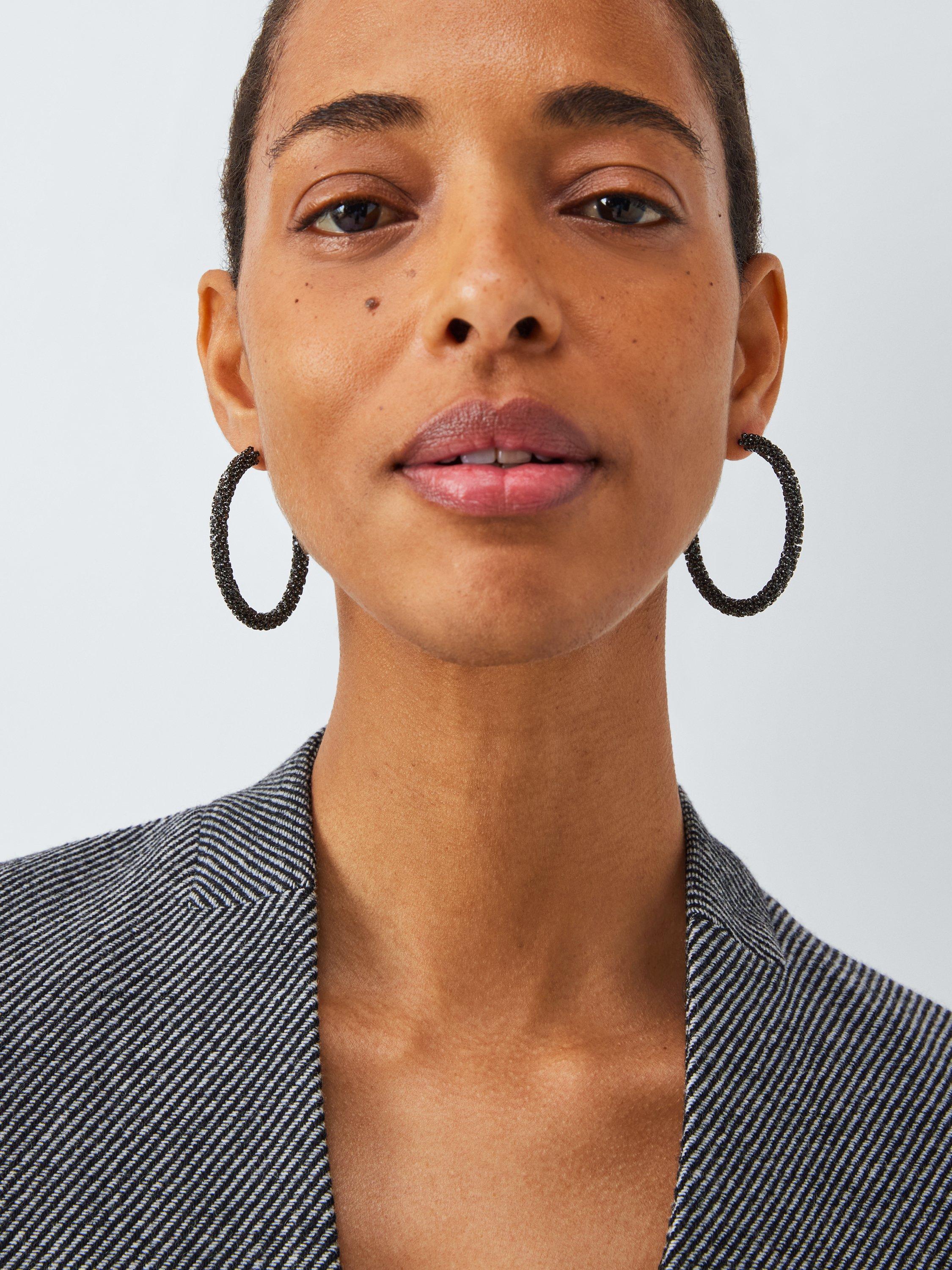 Product image 4 of 4, which shows John Lewis Crystal Hoop Earrings, Gunmetal