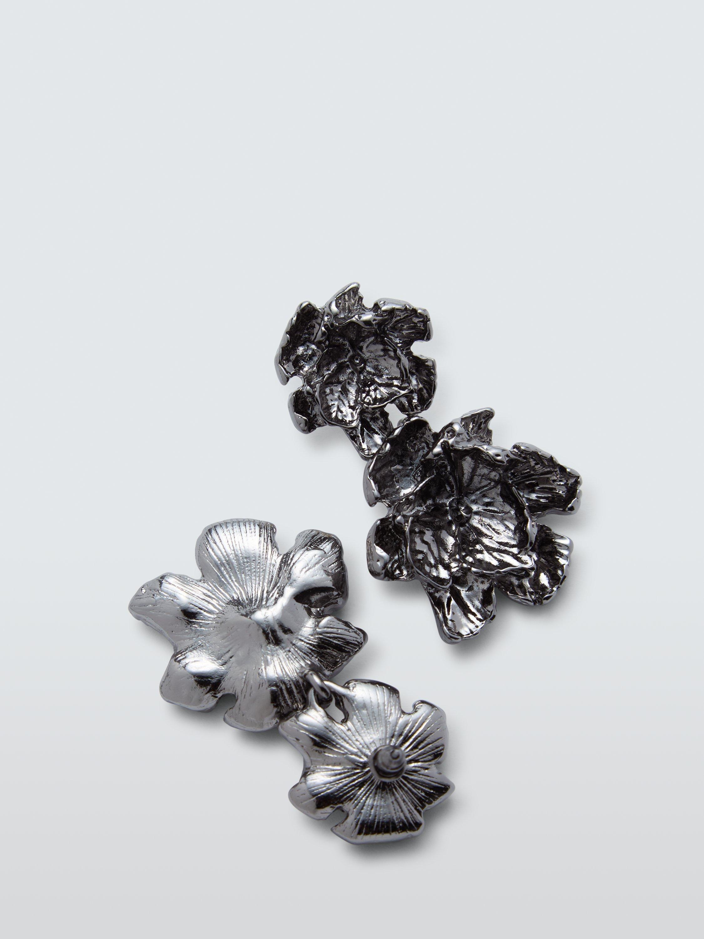 Product image 3 of 4, which shows John Lewis Statement Molten Flower Double Drop Earrings, Pewter