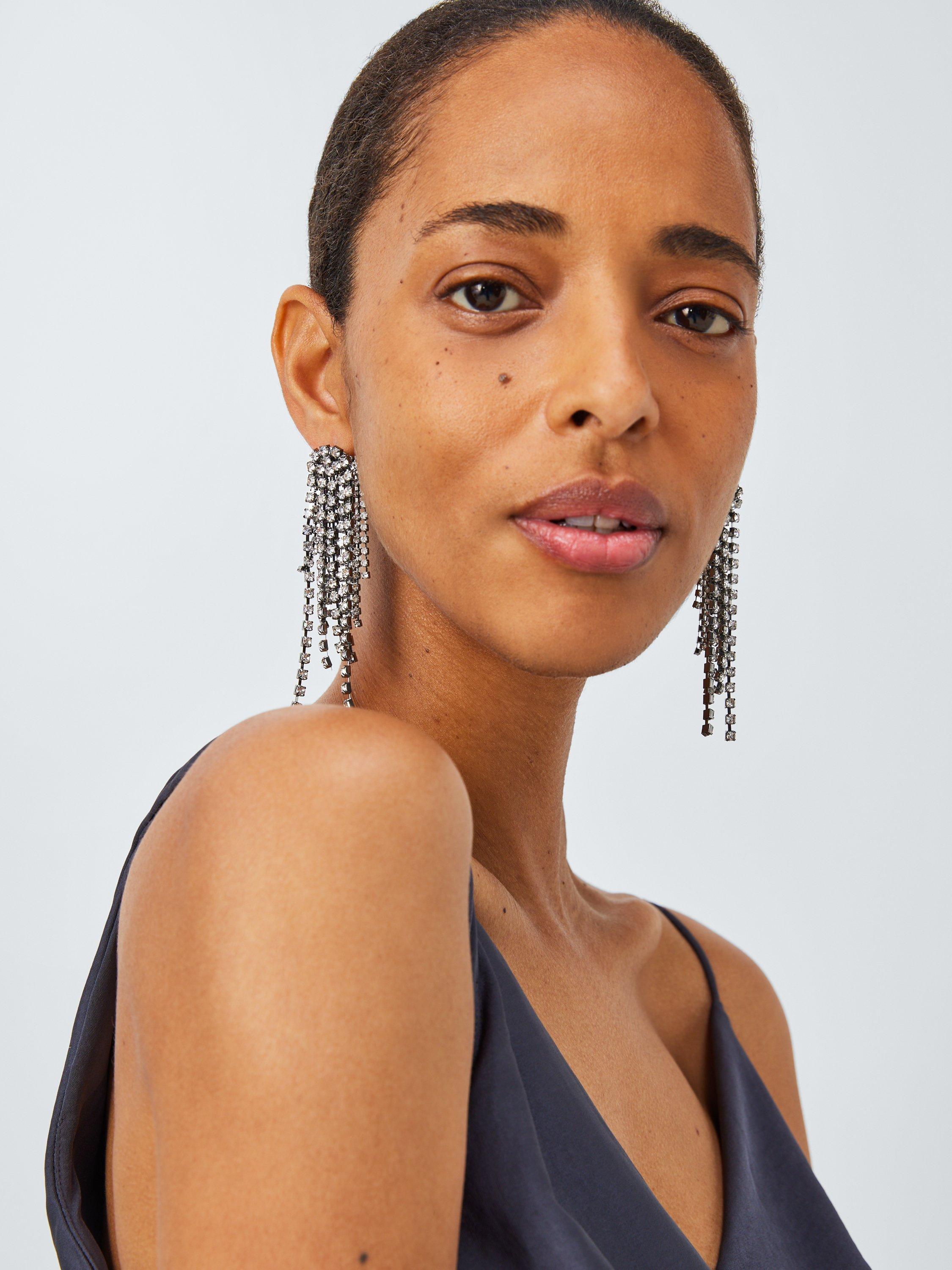 Product image 2 of 4, which shows John Lewis Statement Layered Waterfall Earrings, Pewter