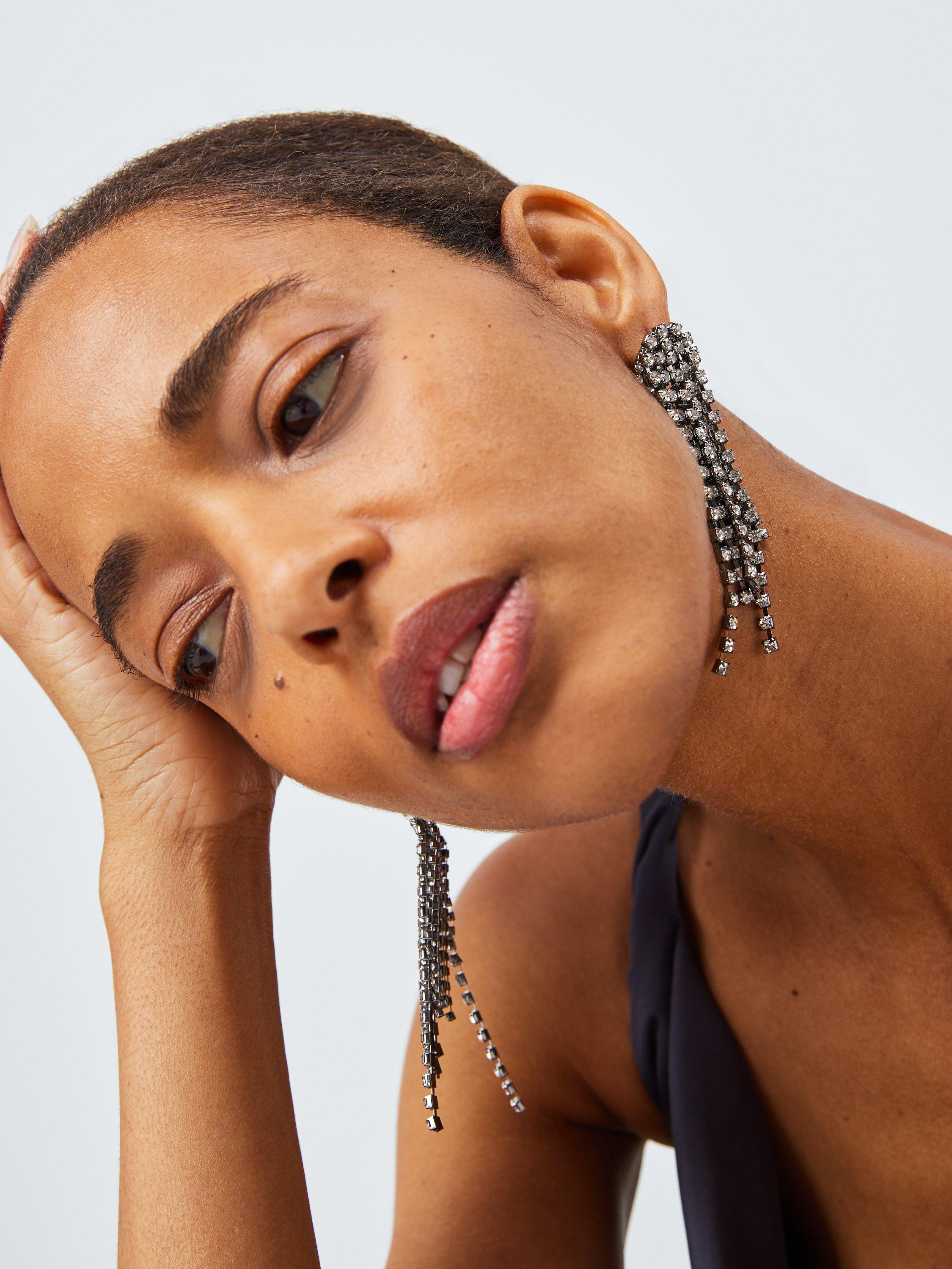 Product image 4 of 4, which shows John Lewis Statement Layered Waterfall Earrings, Pewter